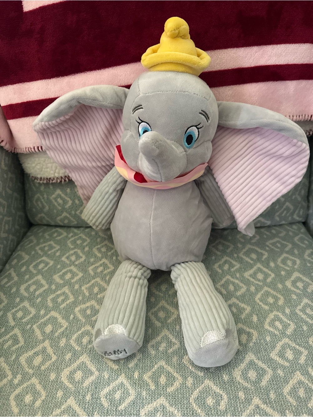 Scentsy Dumbo Elephant Plush - Gray with Pink Ears and Yellow Hat